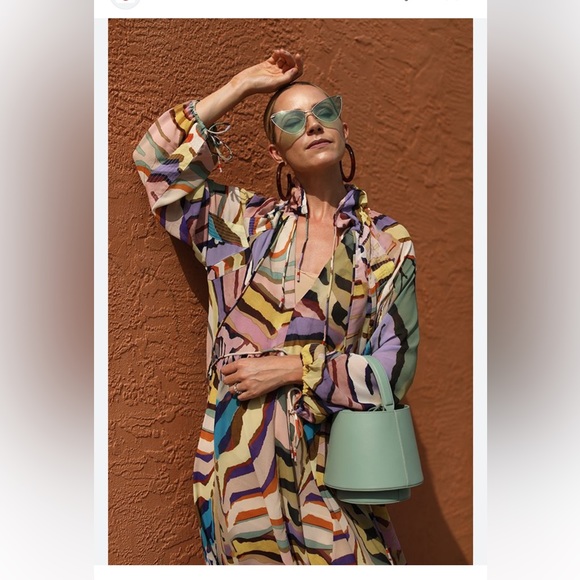 H&M Studio Collection Multicolor Rainbow Silk Maxi Balloon Sleeve Dress - Picture 4 of 8